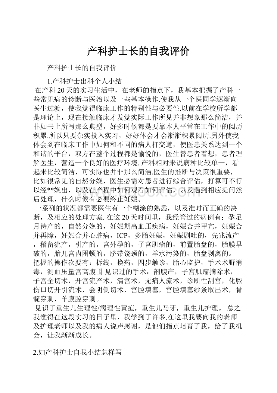 产科护士长的自我评价.docx_第1页