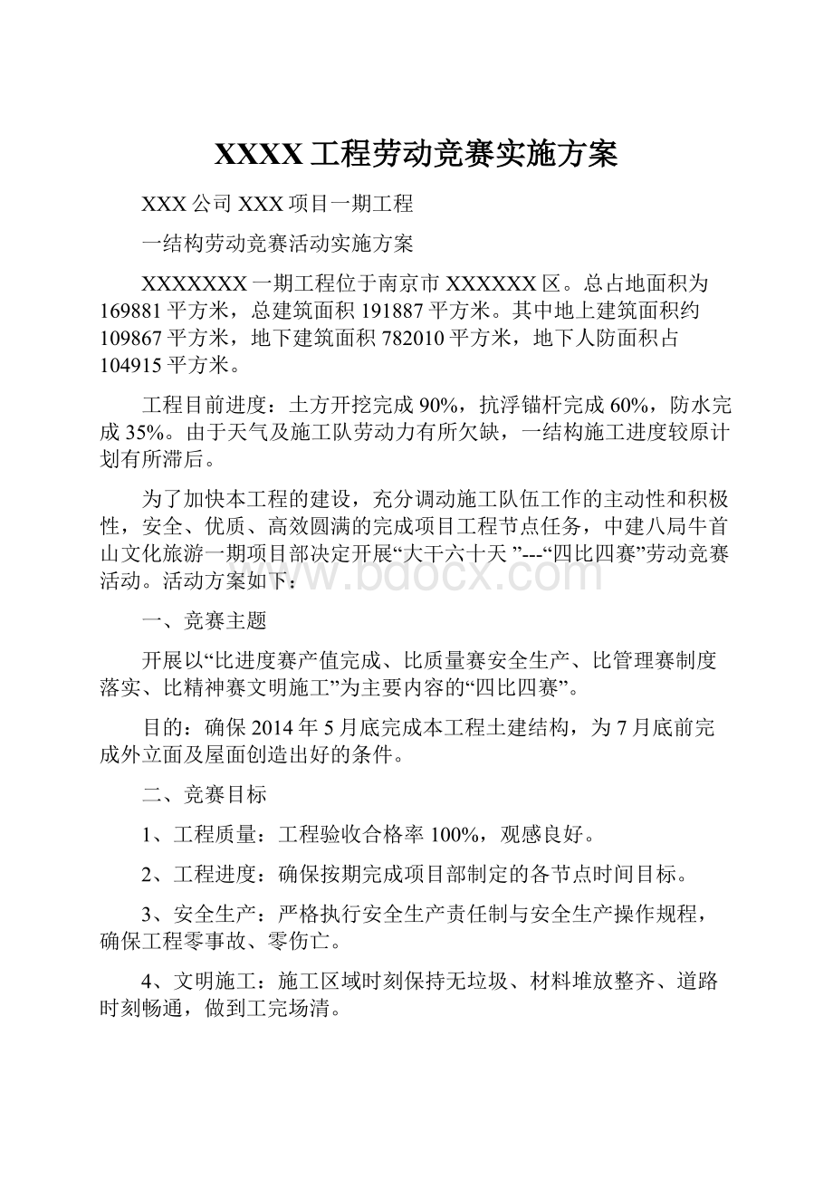 XXXX工程劳动竞赛实施方案.docx_第1页