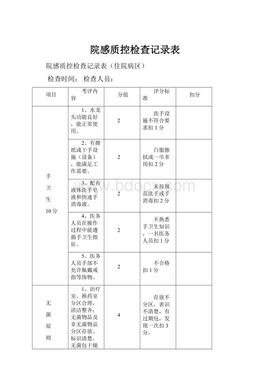 院感质控检查记录表.docx_第1页