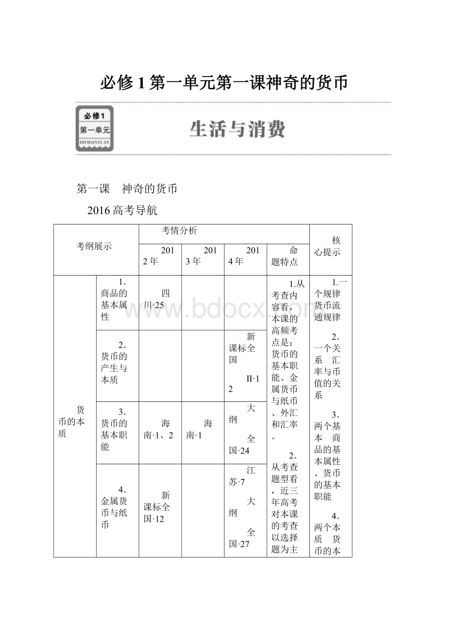 必修1第一单元第一课神奇的货币.docx_第1页