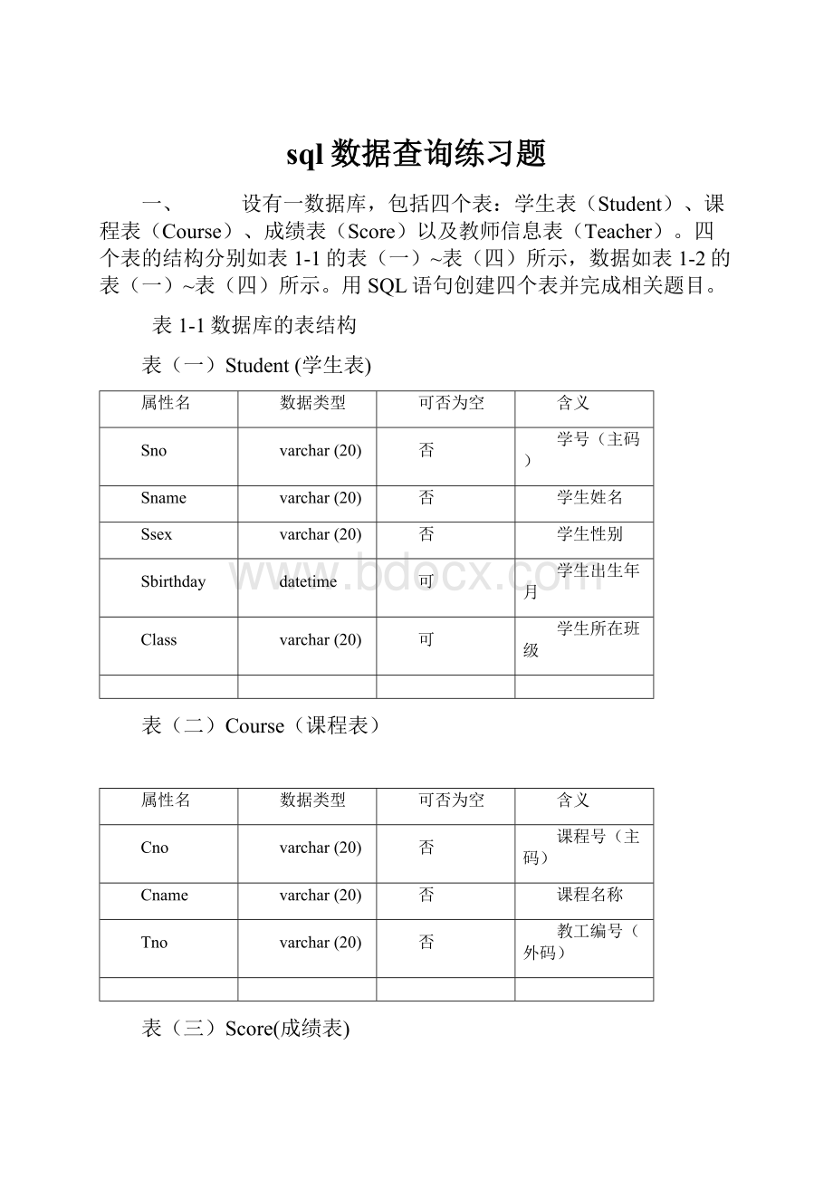 sql数据查询练习题.docx_第1页