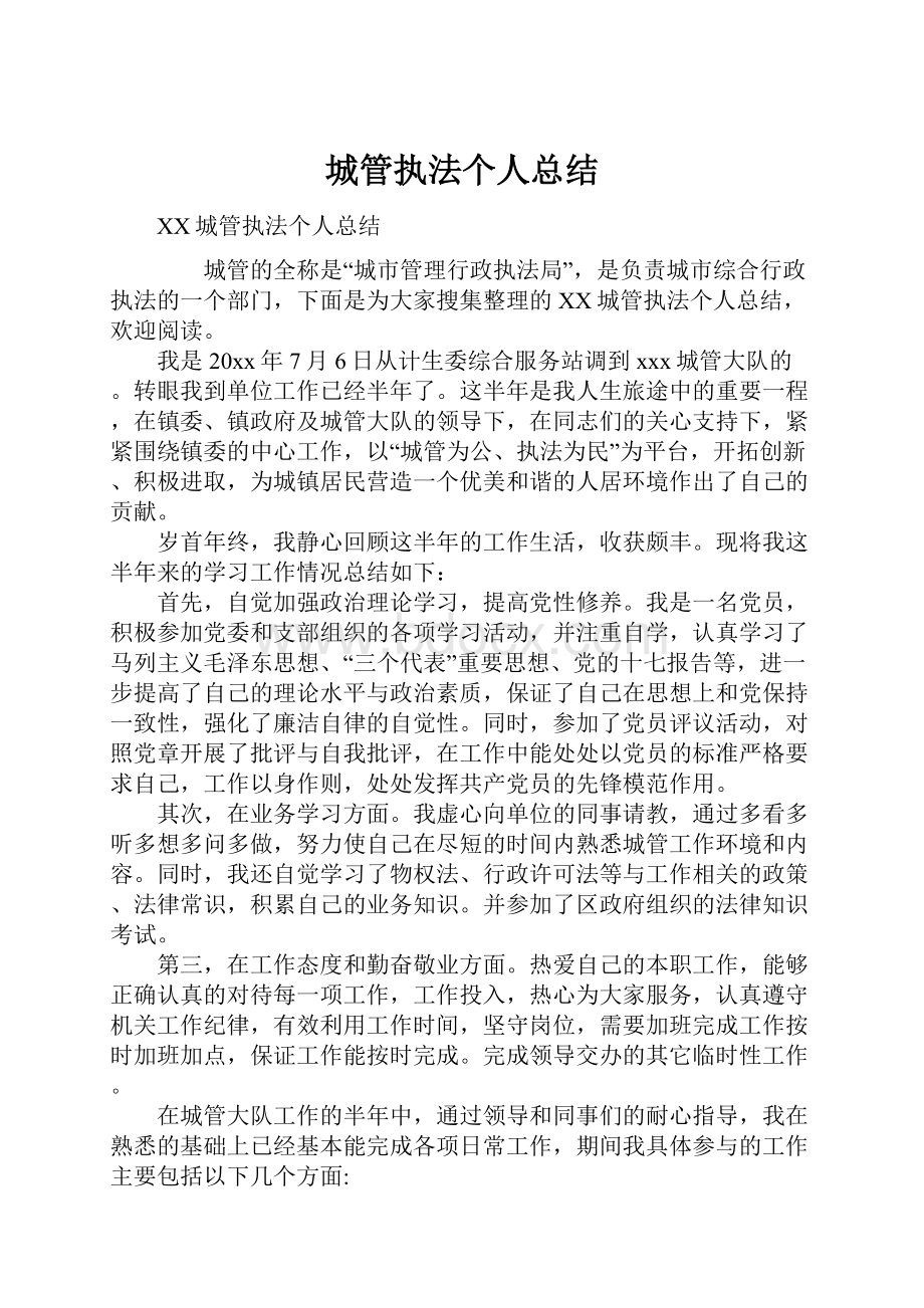 城管执法个人总结.docx_第1页