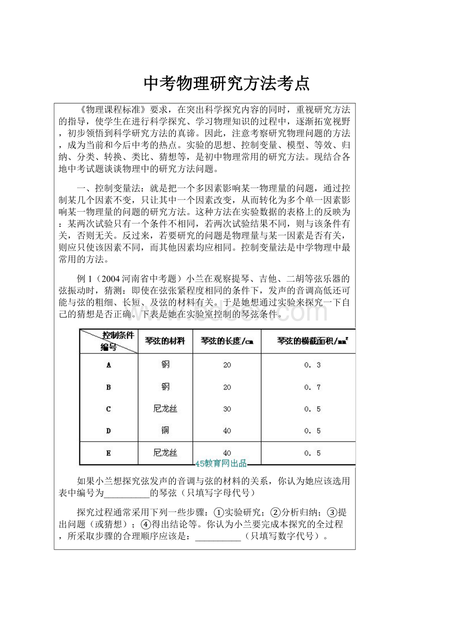 中考物理研究方法考点.docx