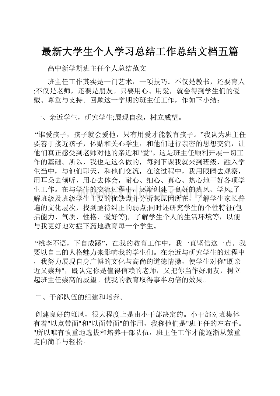 最新大学生个人学习总结工作总结文档五篇.docx