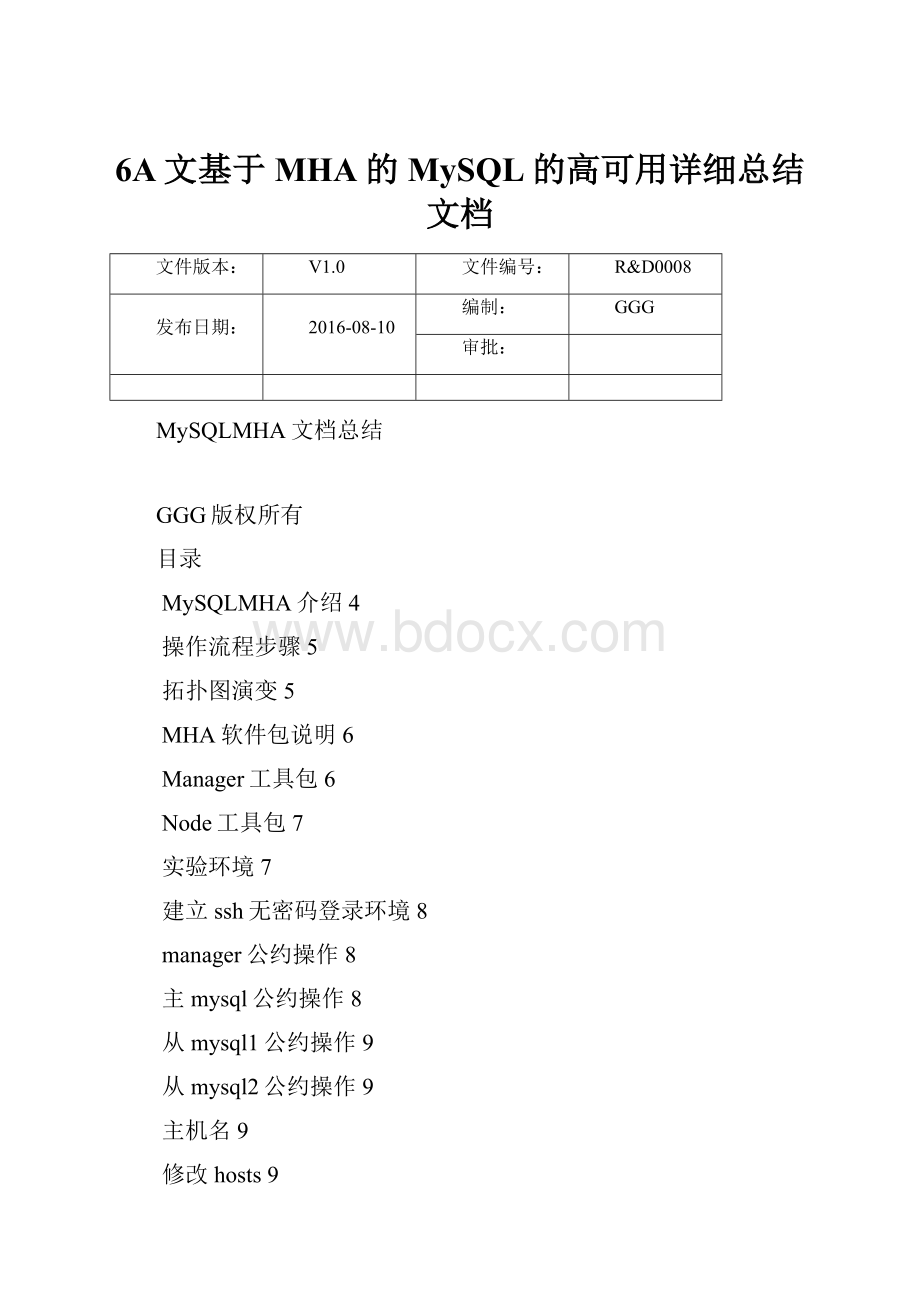 6A文基于MHA的MySQL的高可用详细总结文档.docx_第1页