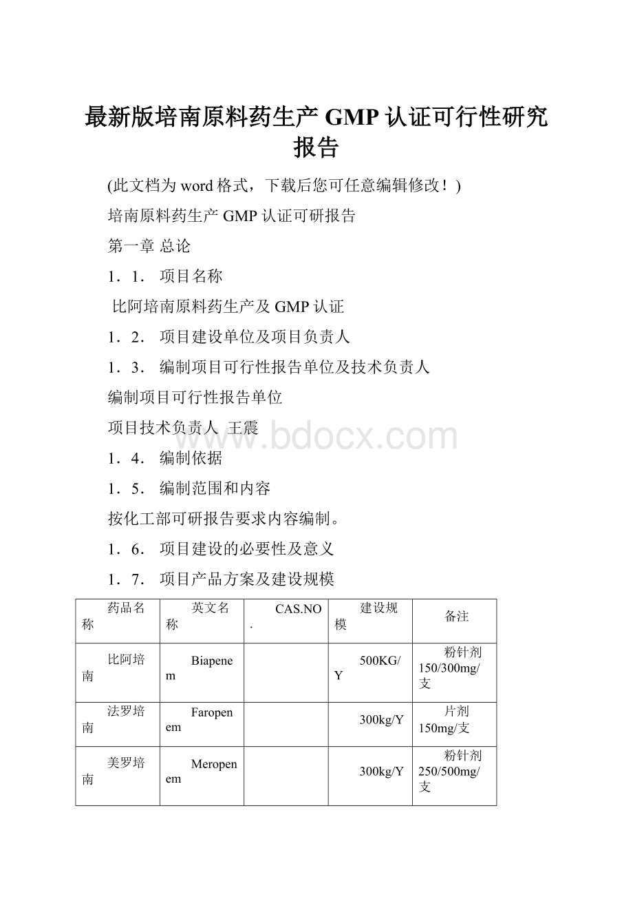 最新版培南原料药生产GMP认证可行性研究报告.docx