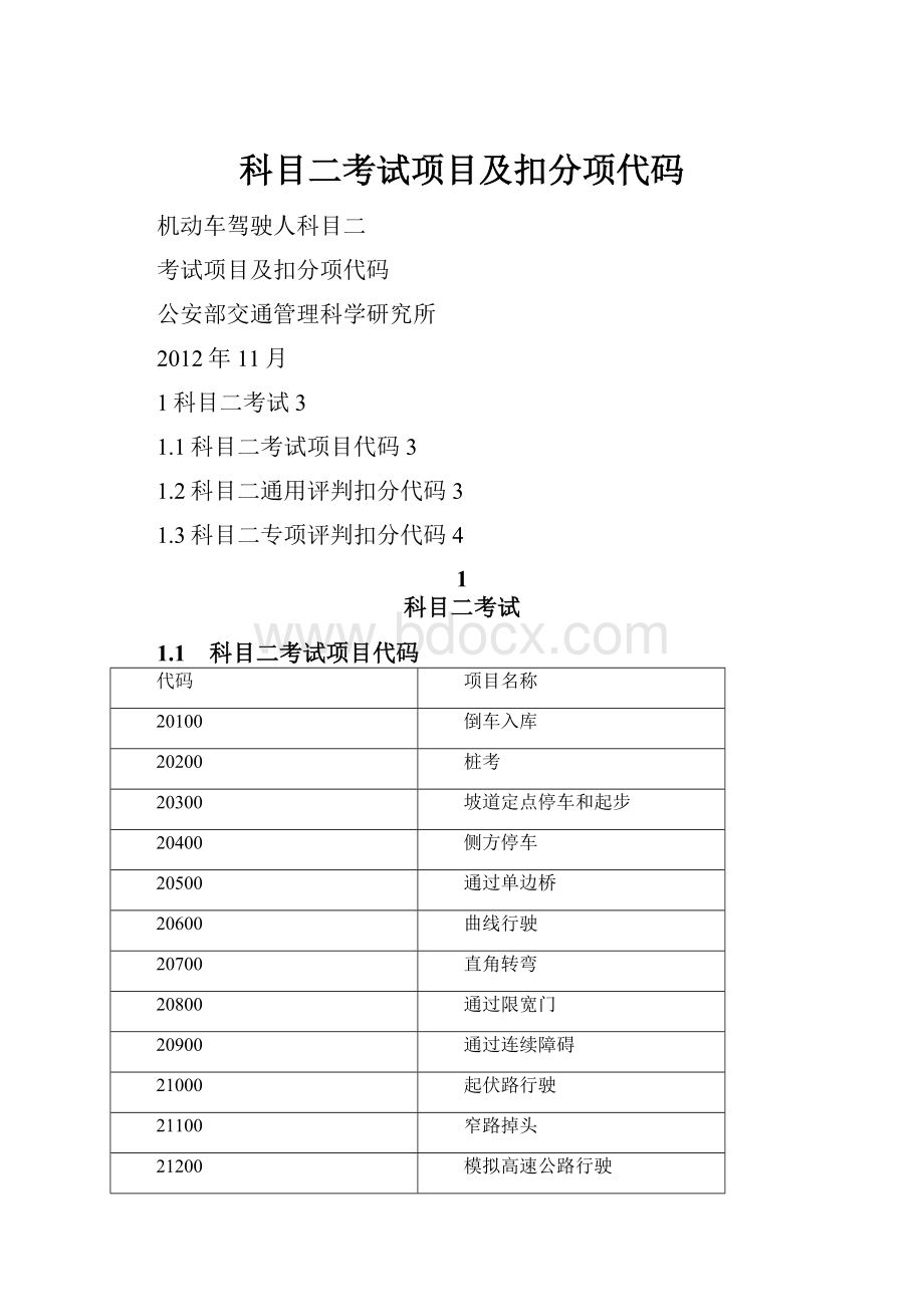 科目二考试项目及扣分项代码.docx