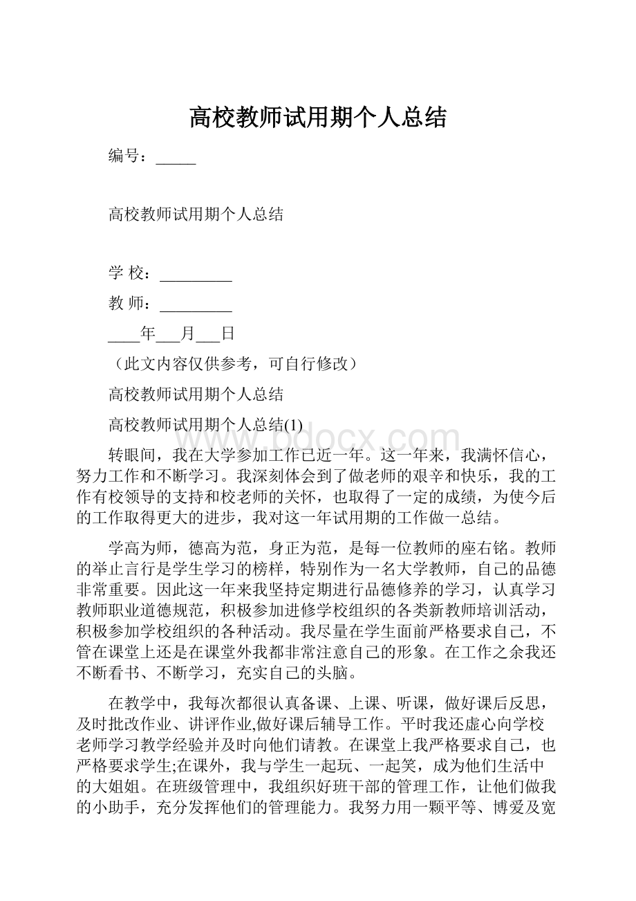 高校教师试用期个人总结.docx_第1页