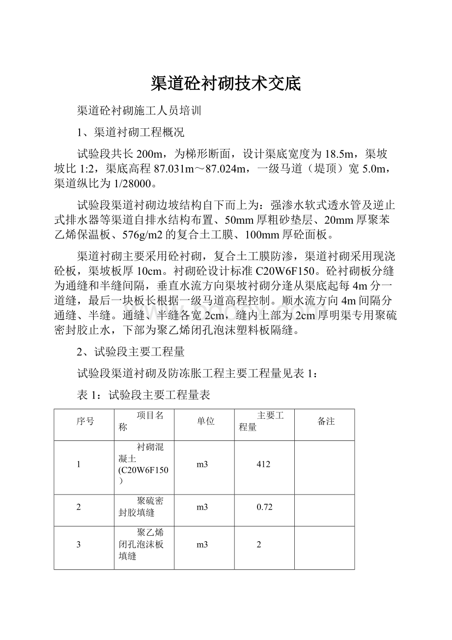 渠道砼衬砌技术交底.docx