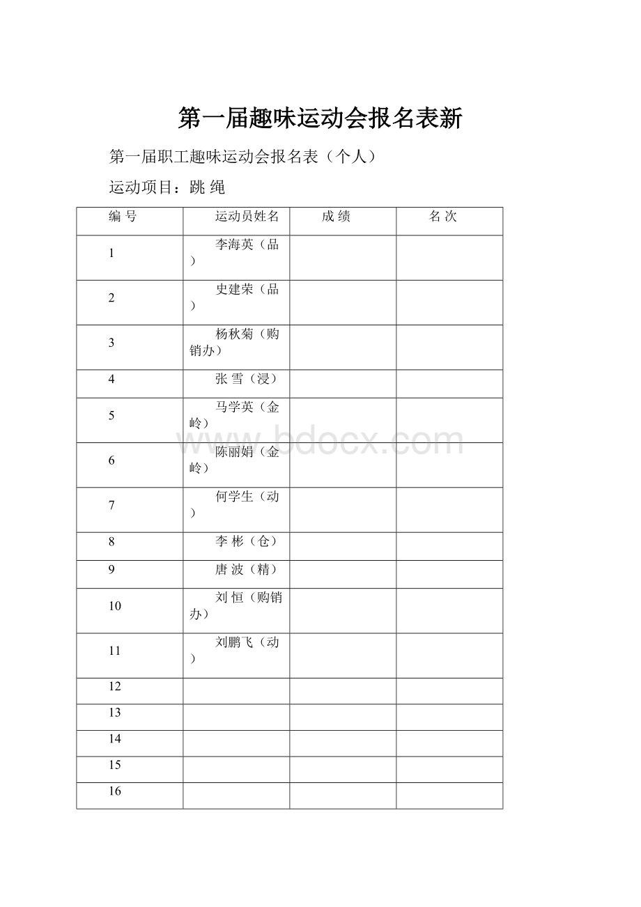 第一届趣味运动会报名表新.docx