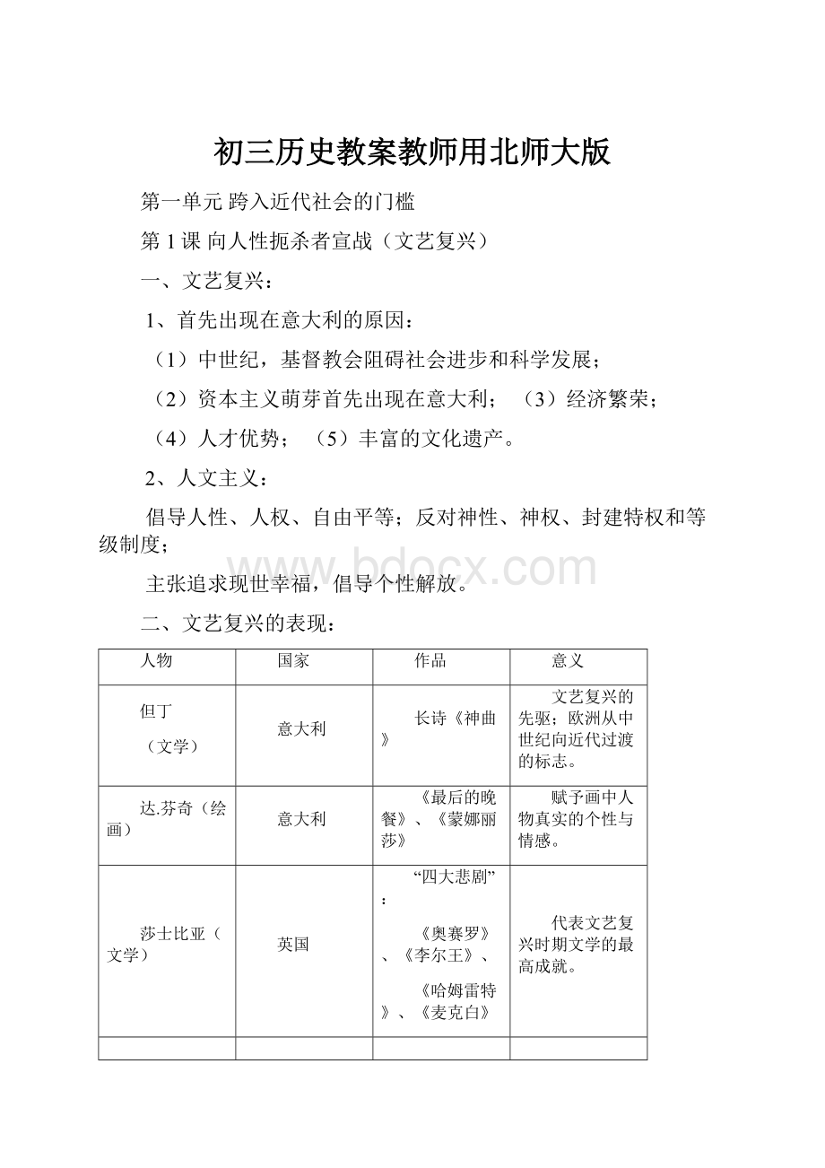 初三历史教案教师用北师大版.docx_第1页