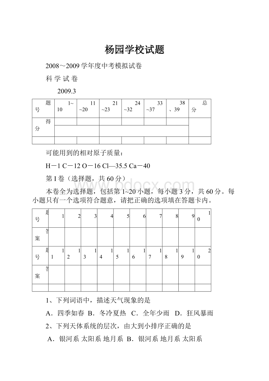 杨园学校试题.docx_第1页