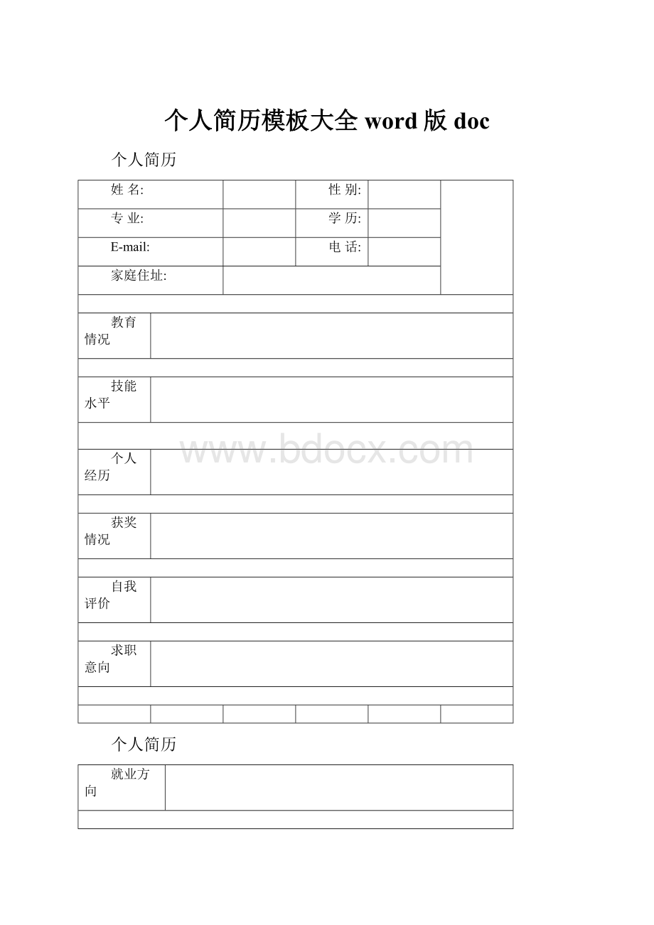 个人简历模板大全word版doc.docx_第1页