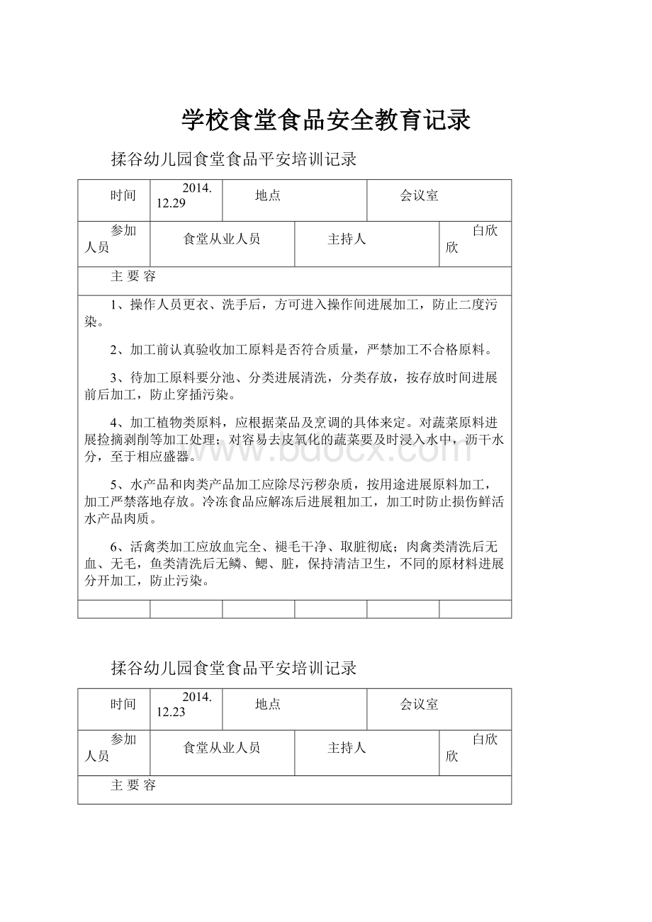 学校食堂食品安全教育记录.docx