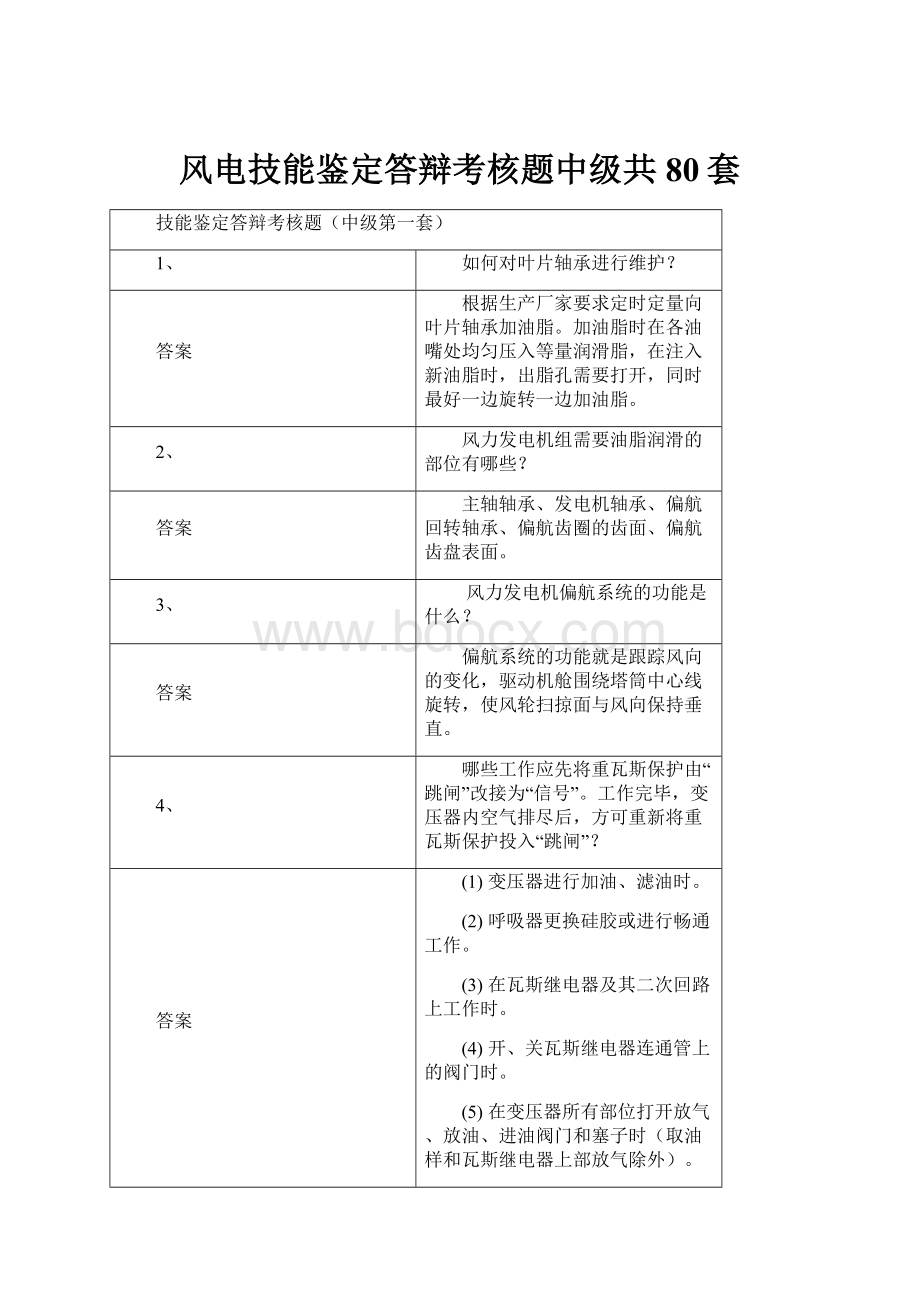 风电技能鉴定答辩考核题中级共80套.docx_第1页