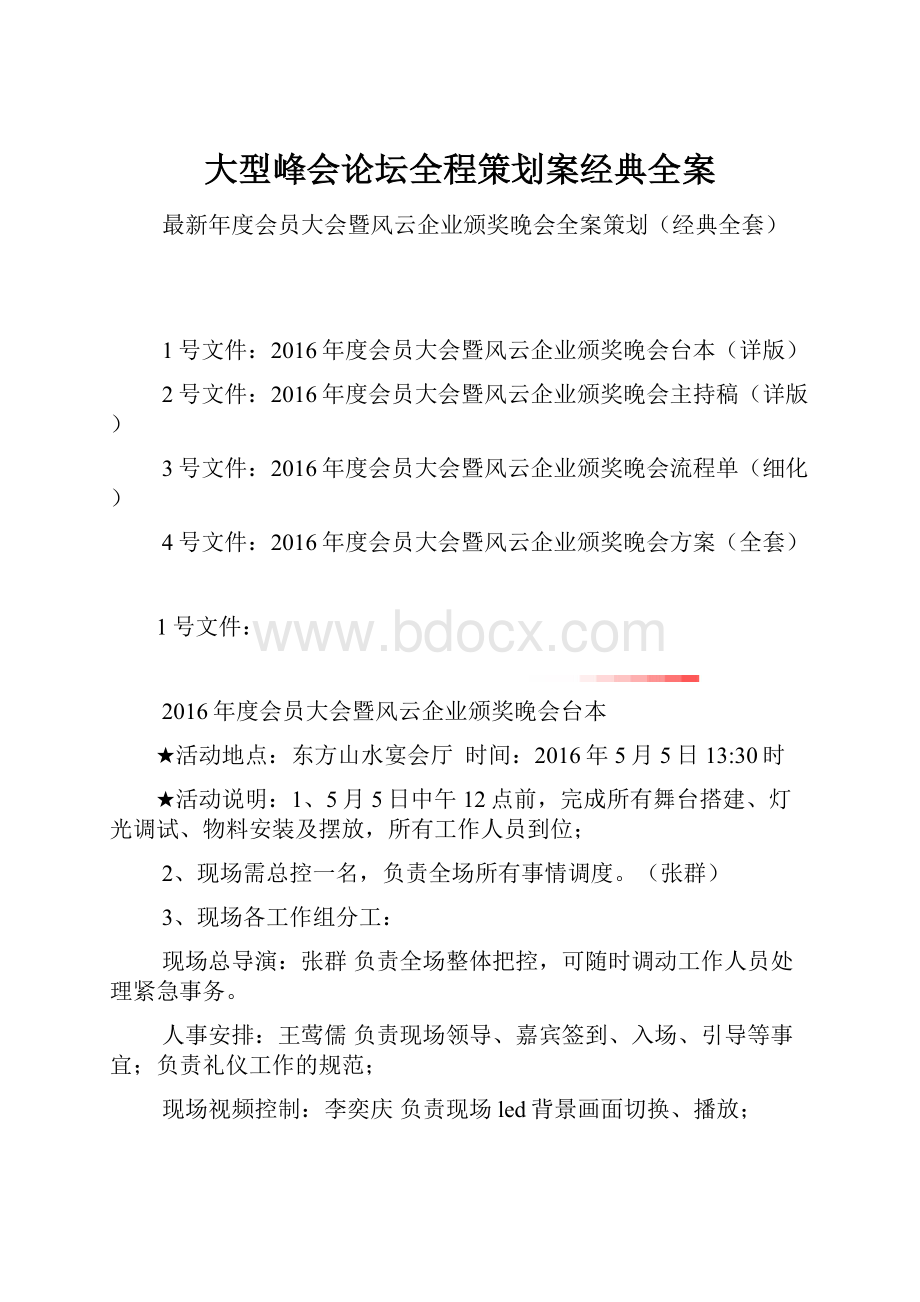 大型峰会论坛全程策划案经典全案.docx