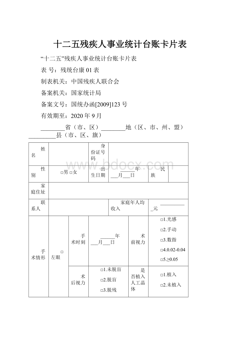 十二五残疾人事业统计台账卡片表.docx