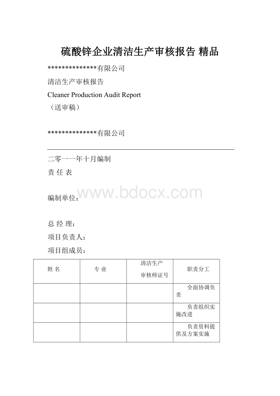 硫酸锌企业清洁生产审核报告 精品.docx