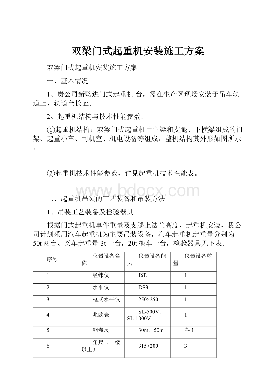 双梁门式起重机安装施工方案.docx