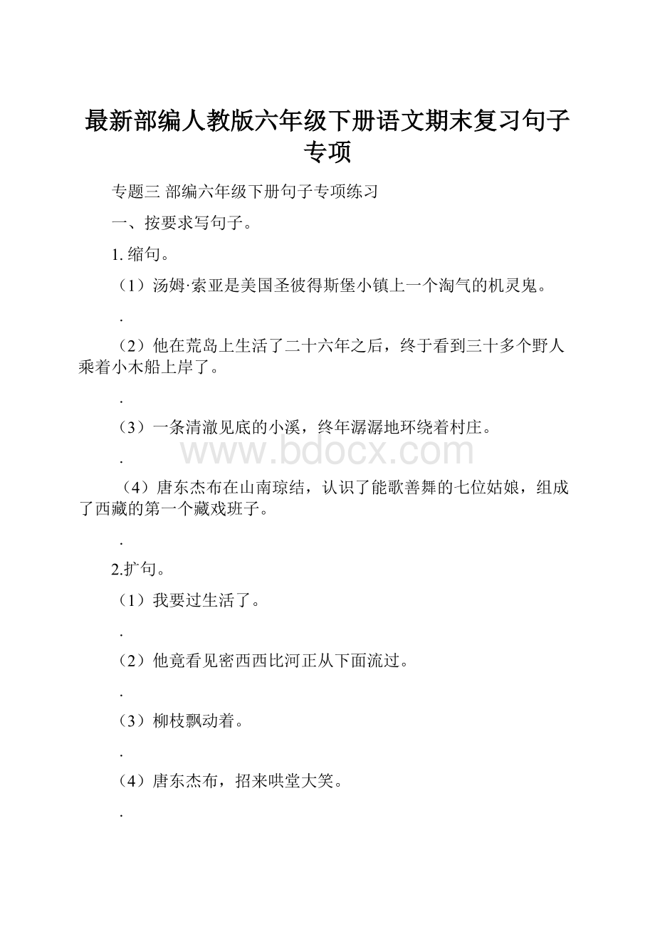 最新部编人教版六年级下册语文期末复习句子专项.docx