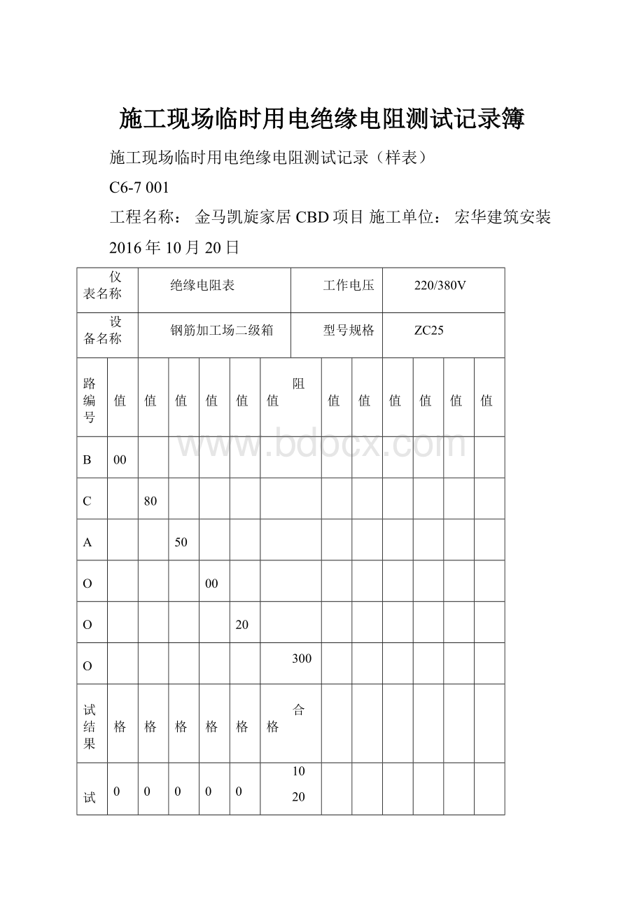 施工现场临时用电绝缘电阻测试记录簿.docx_第1页