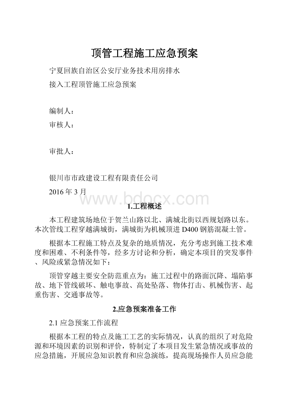 顶管工程施工应急预案.docx