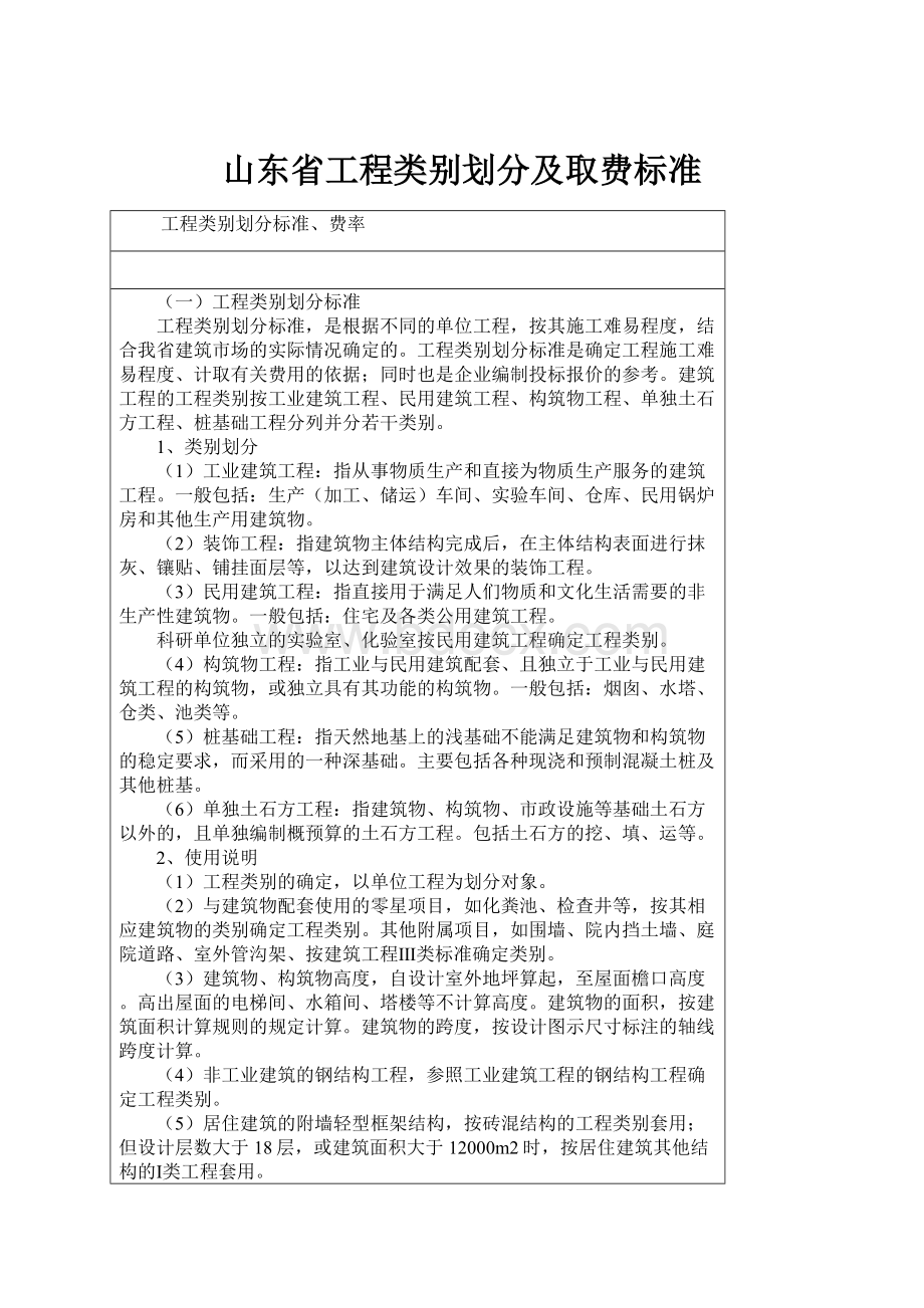 山东省工程类别划分及取费标准.docx