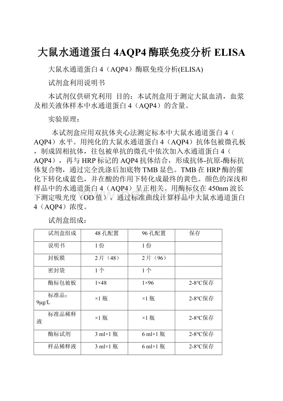 大鼠水通道蛋白4AQP4酶联免疫分析ELISA.docx_第1页