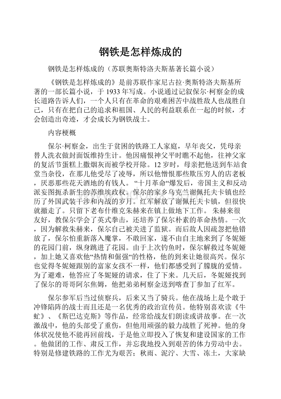 钢铁是怎样炼成的.docx_第1页