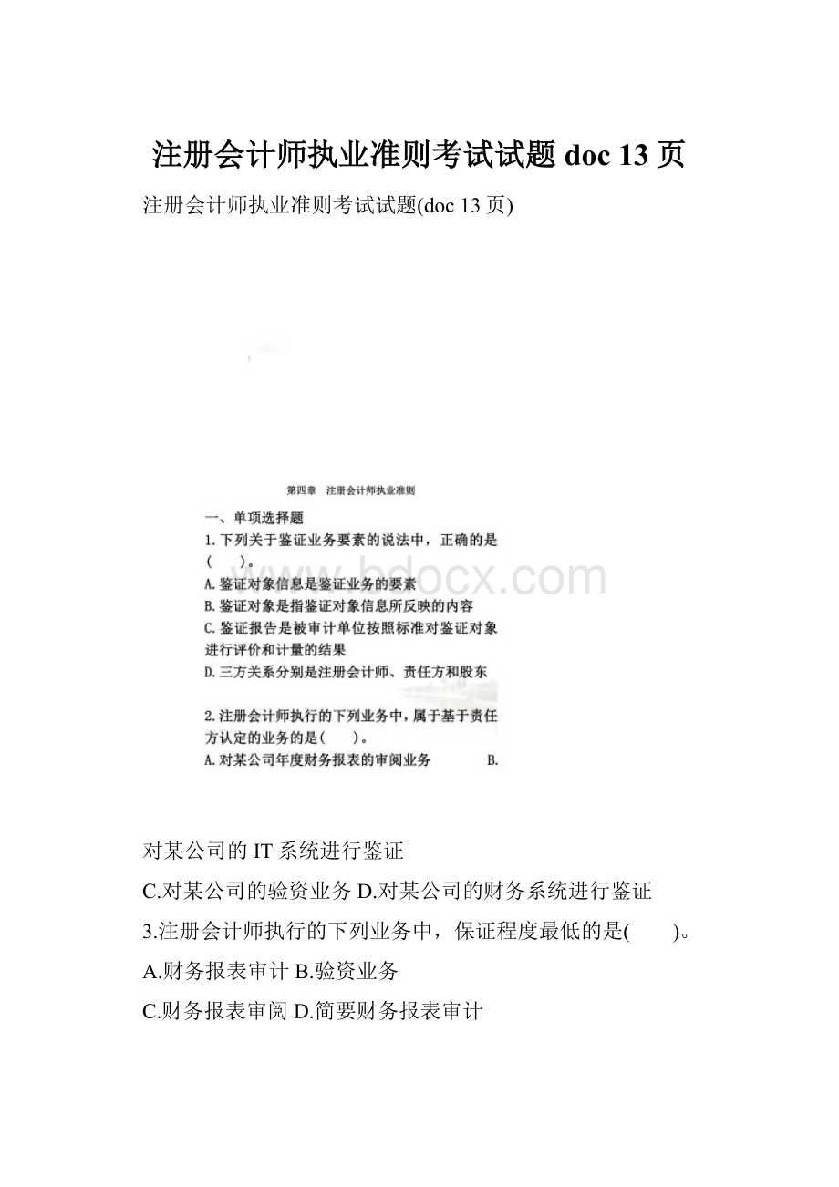 注册会计师执业准则考试试题doc 13页.docx