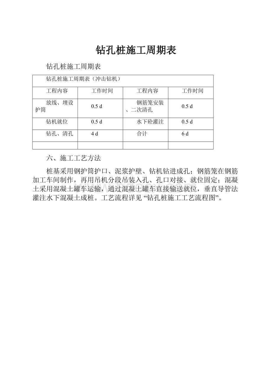 钻孔桩施工周期表.docx