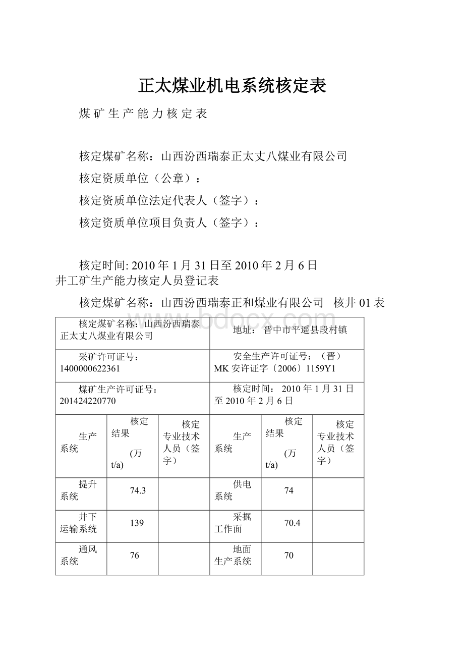 正太煤业机电系统核定表.docx