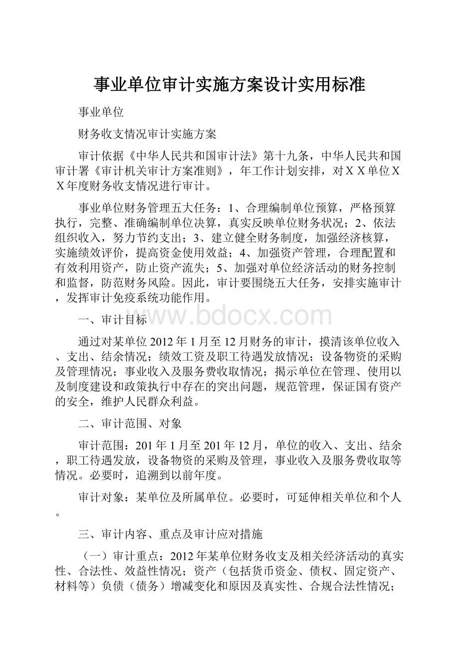 事业单位审计实施方案设计实用标准.docx_第1页