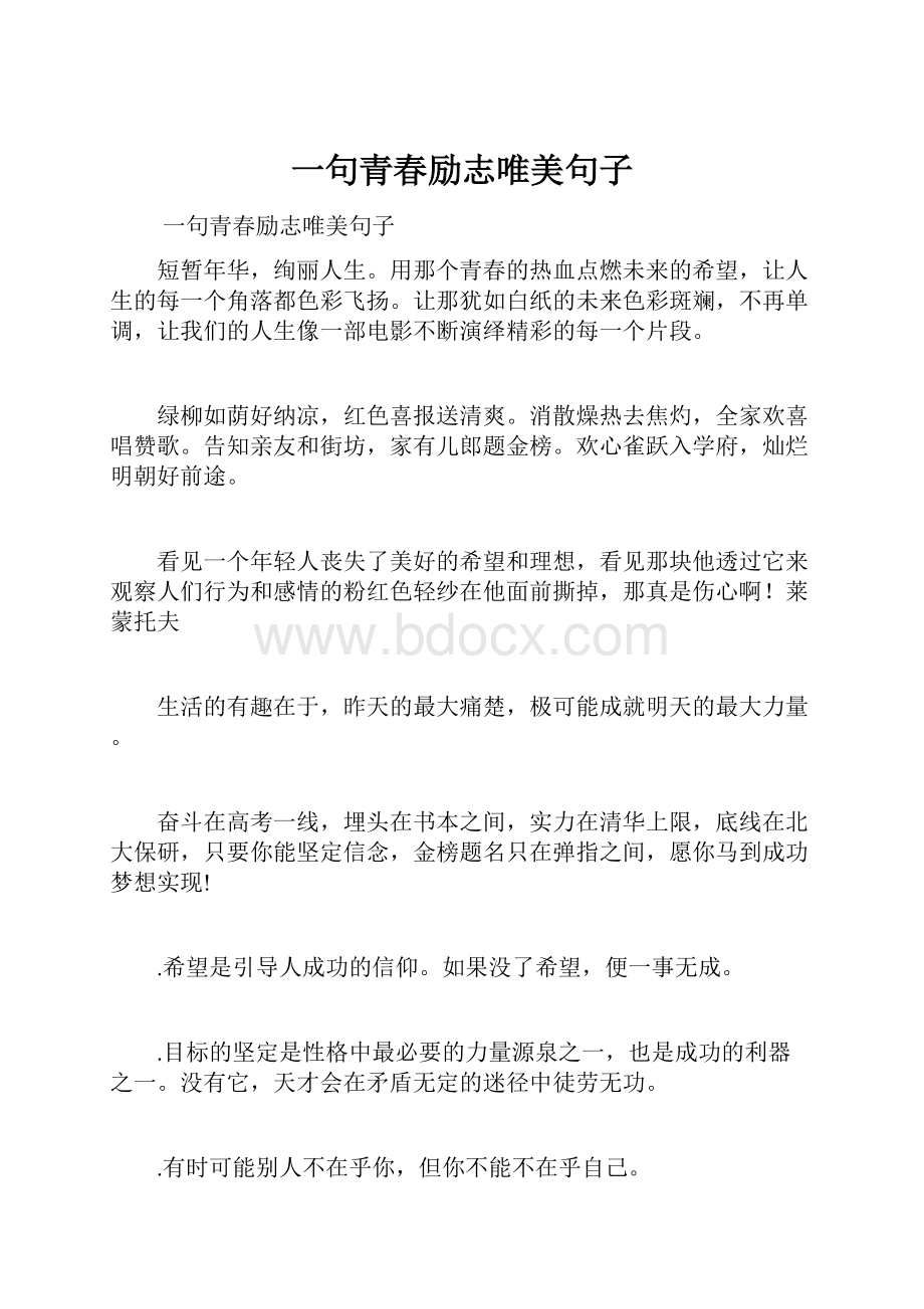 一句青春励志唯美句子.docx_第1页