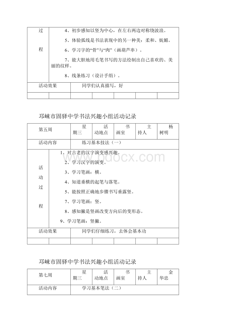 固驿中学校书法兴趣小组活动记录.docx_第2页