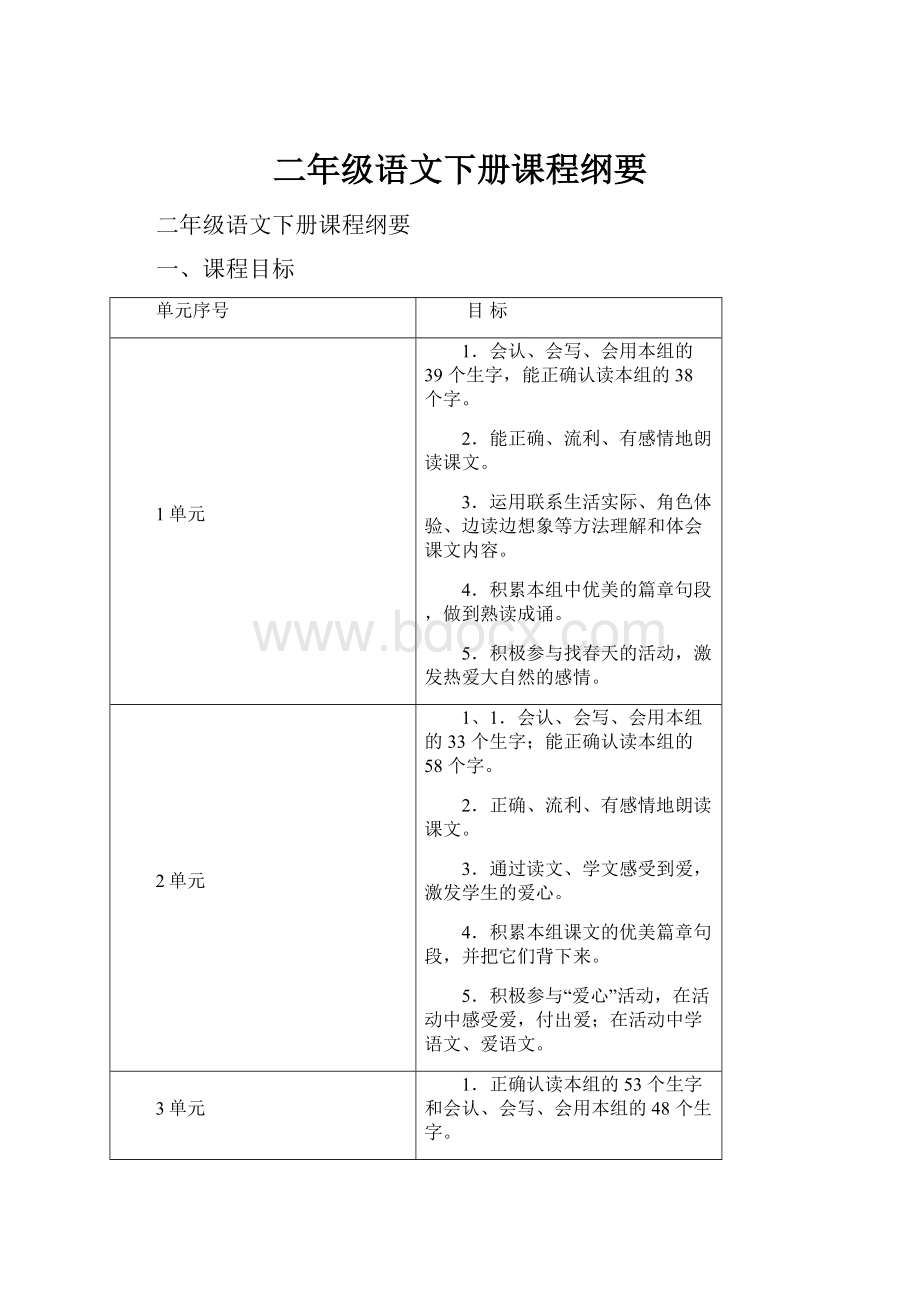 二年级语文下册课程纲要.docx