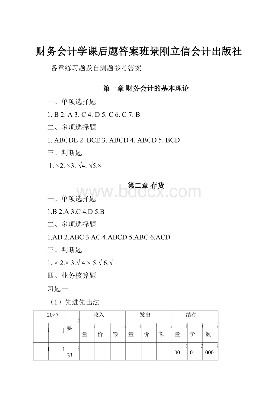 财务会计学课后题答案班景刚立信会计出版社.docx_第1页