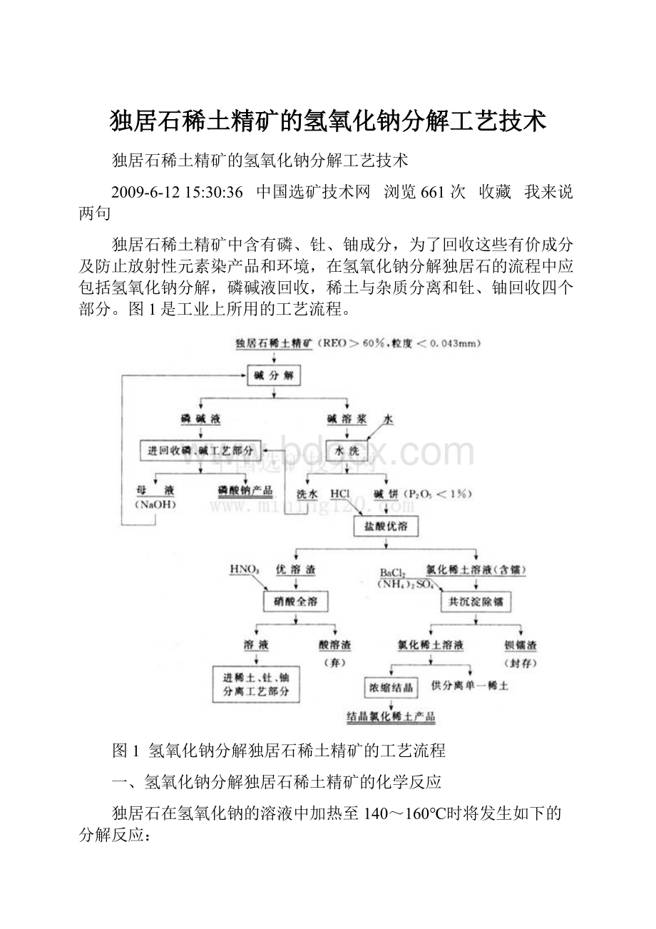 独居石稀土精矿的氢氧化钠分解工艺技术.docx_第1页