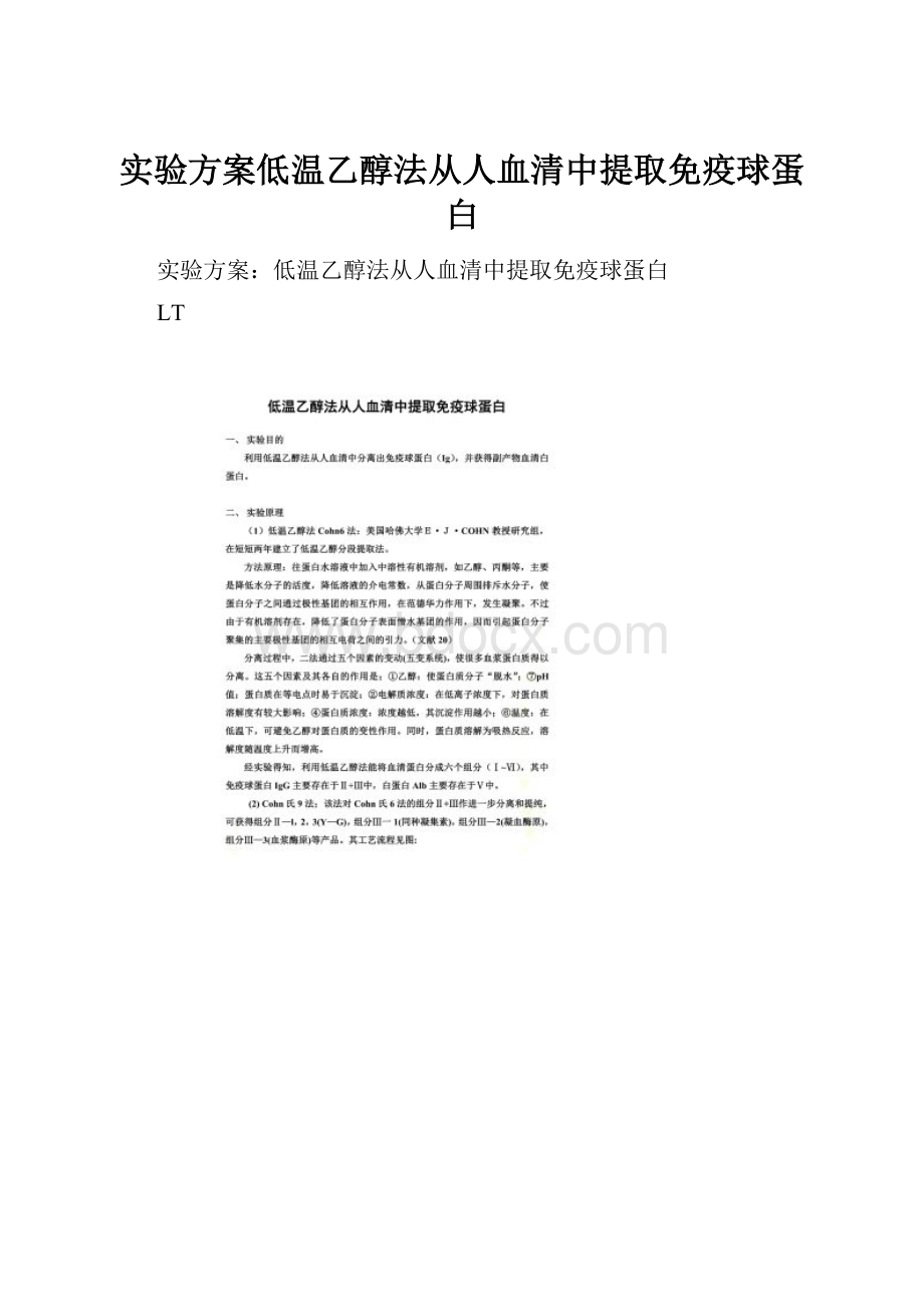 实验方案低温乙醇法从人血清中提取免疫球蛋白.docx