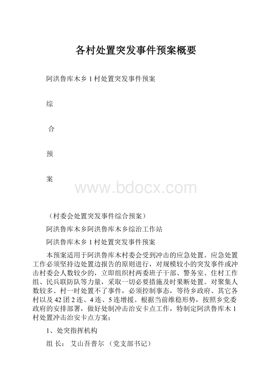 各村处置突发事件预案概要.docx