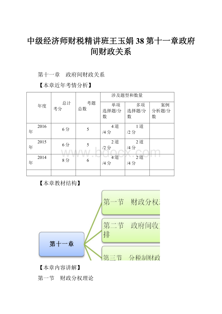 中级经济师财税精讲班王玉娟38第十一章政府间财政关系.docx_第1页