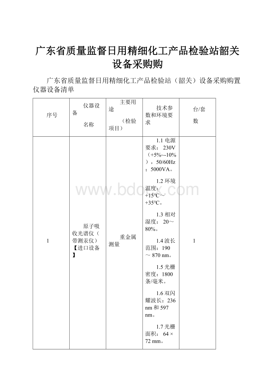 广东省质量监督日用精细化工产品检验站韶关设备采购购.docx