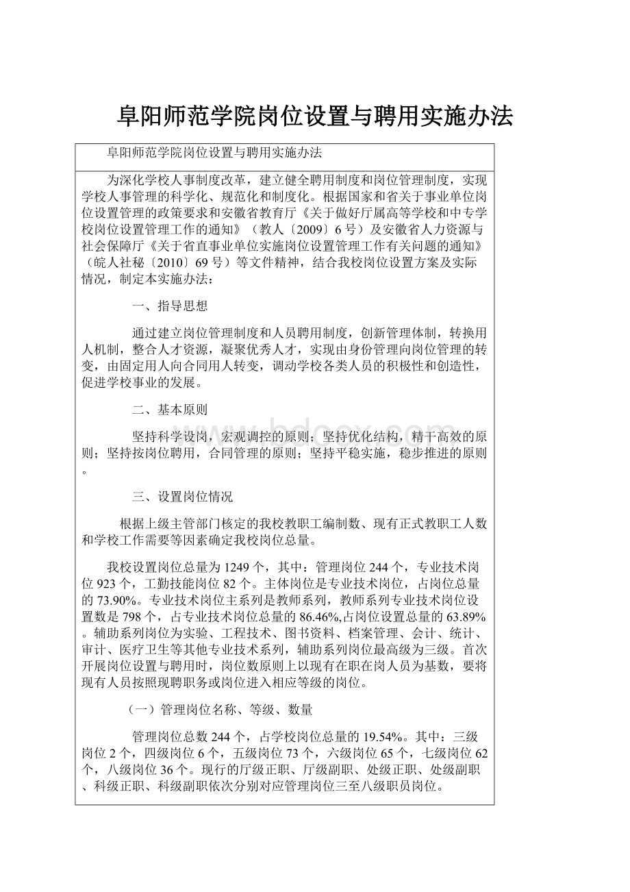 阜阳师范学院岗位设置与聘用实施办法.docx_第1页