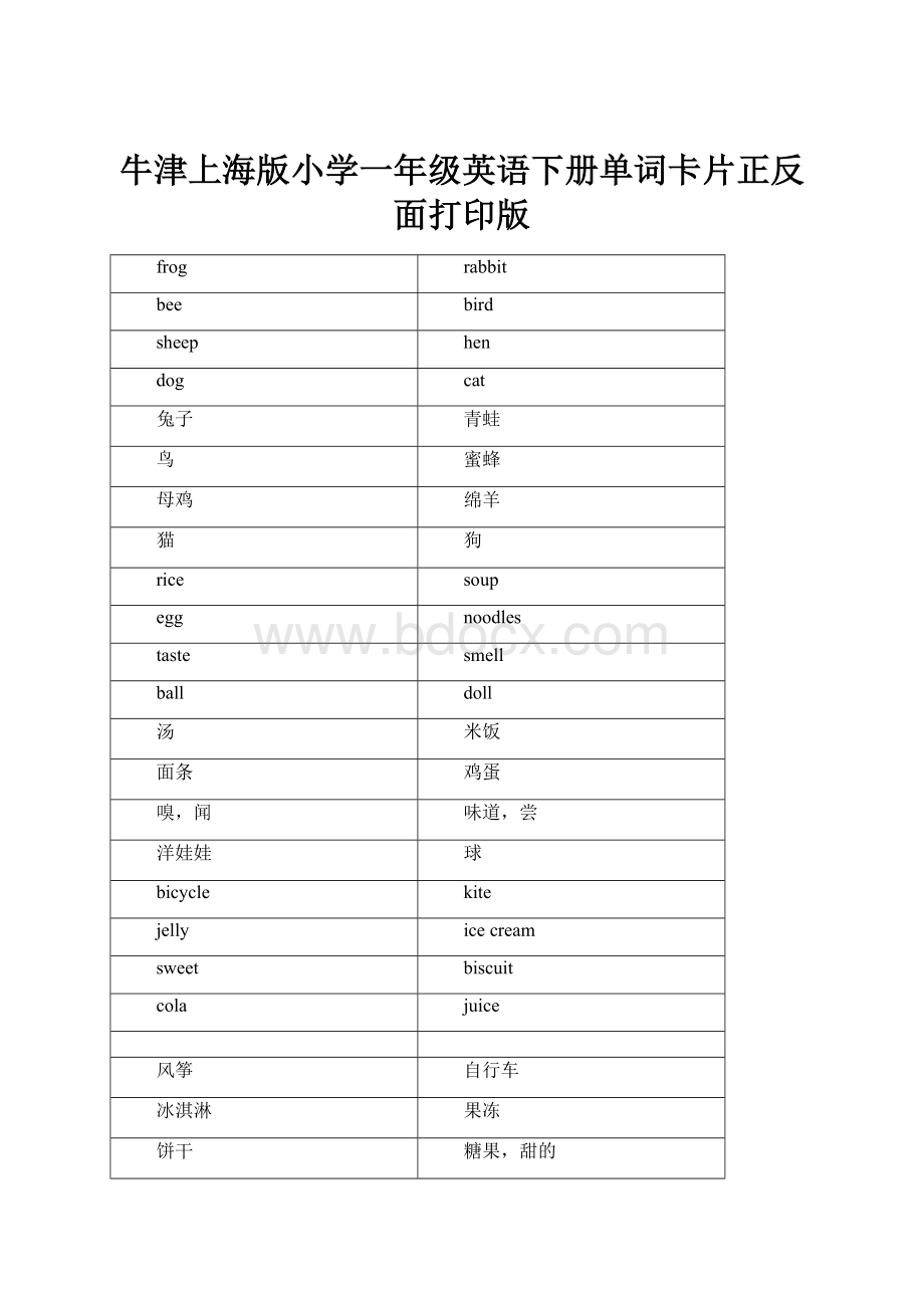 牛津上海版小学一年级英语下册单词卡片正反面打印版.docx_第1页