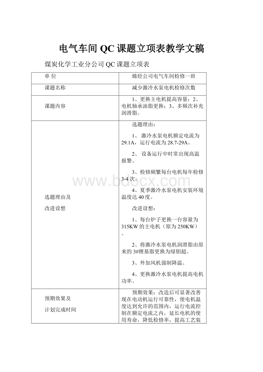 电气车间QC课题立项表教学文稿.docx