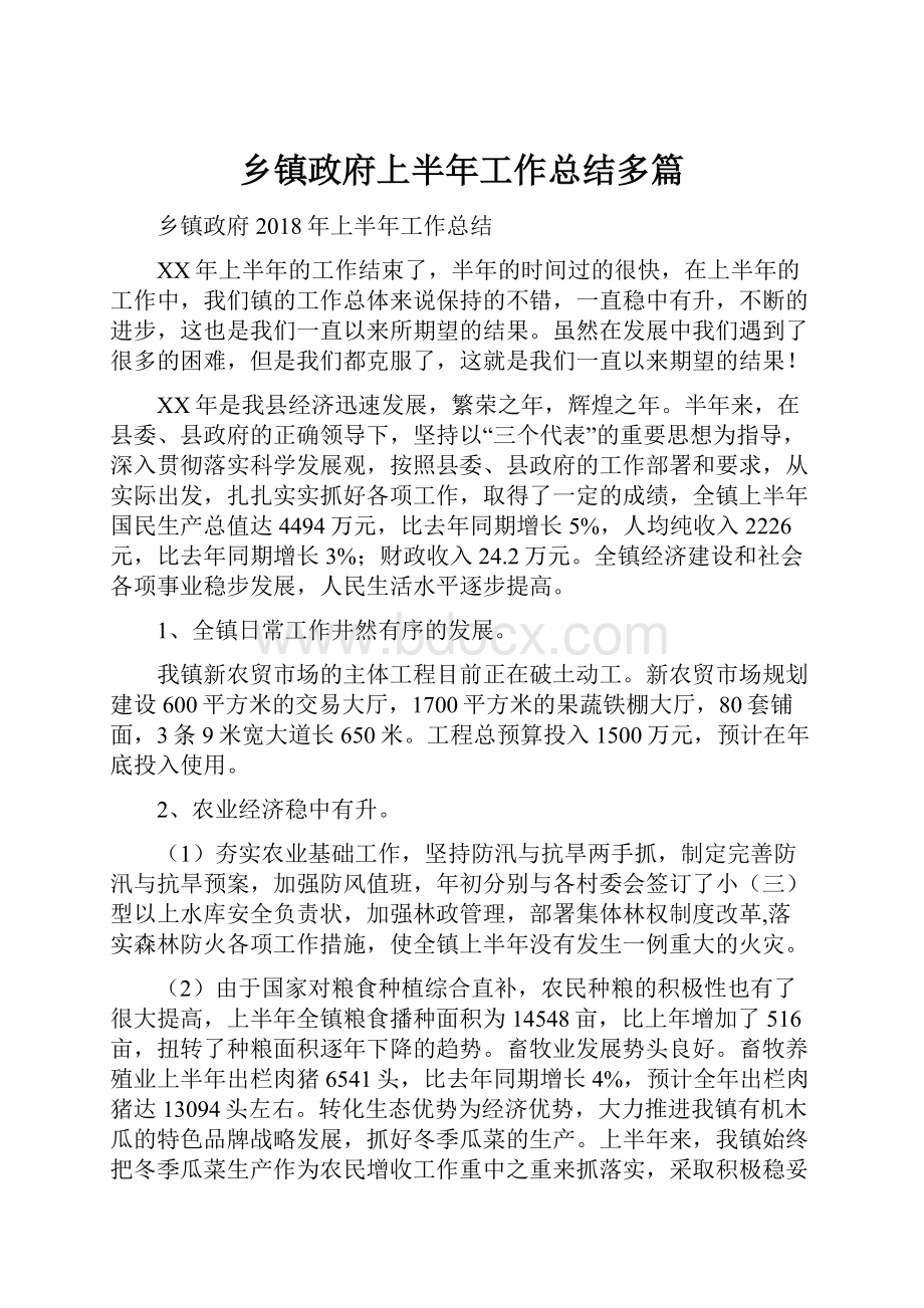 乡镇政府上半年工作总结多篇.docx