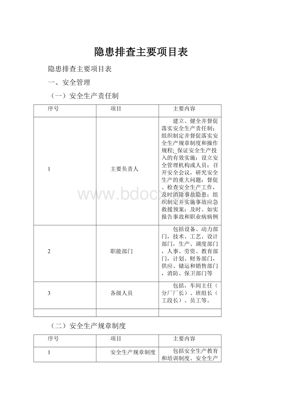 隐患排查主要项目表.docx_第1页