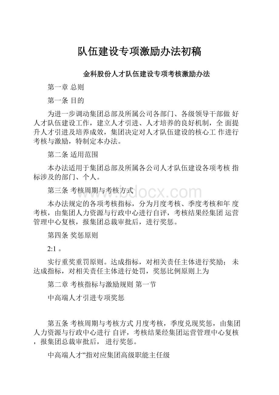 队伍建设专项激励办法初稿.docx_第1页