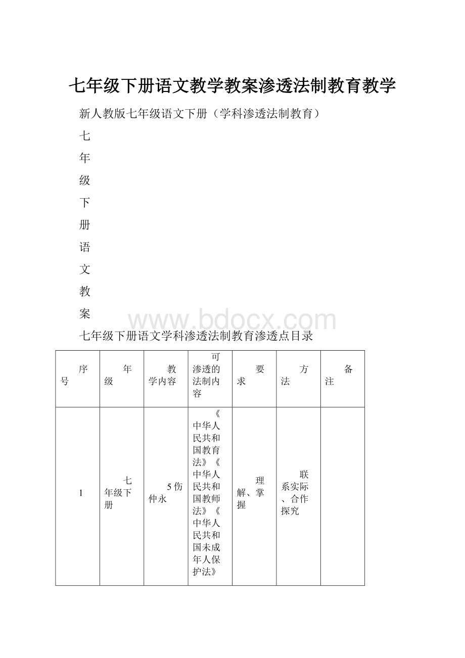 七年级下册语文教学教案渗透法制教育教学.docx_第1页