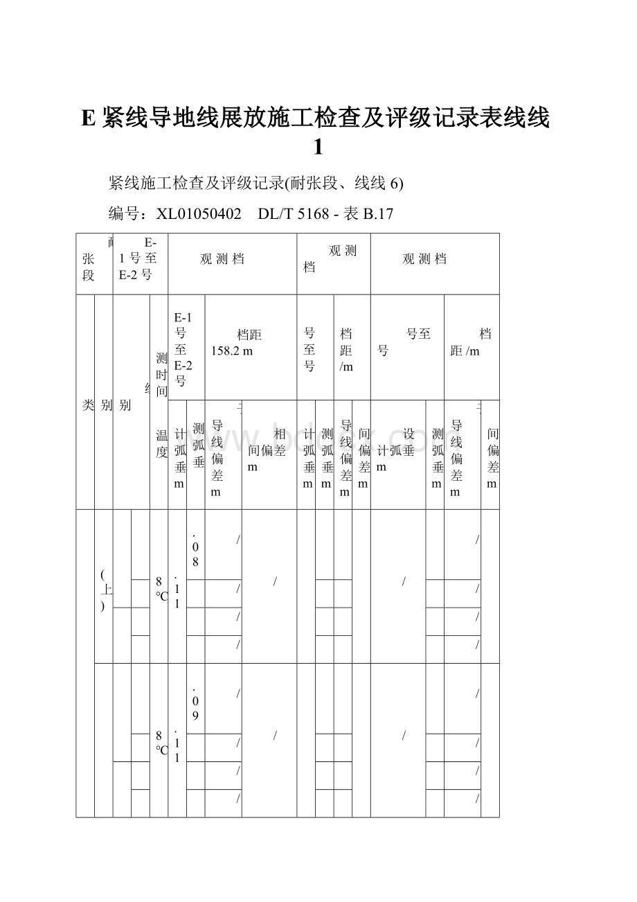 E紧线导地线展放施工检查及评级记录表线线1.docx_第1页